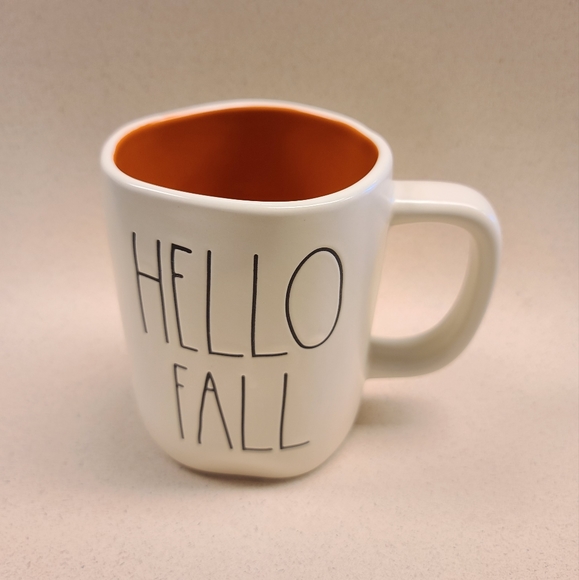 NEW Rae Dunn  "HELLO FALL" ‎ Coffee Tea Mug Cup ORANGE INSIDE NEW - Picture 1 of 9